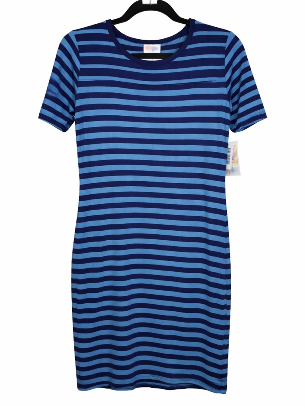 NWT LuLaRoe Julia Blue Striped casual summer Midi knee length Dress large